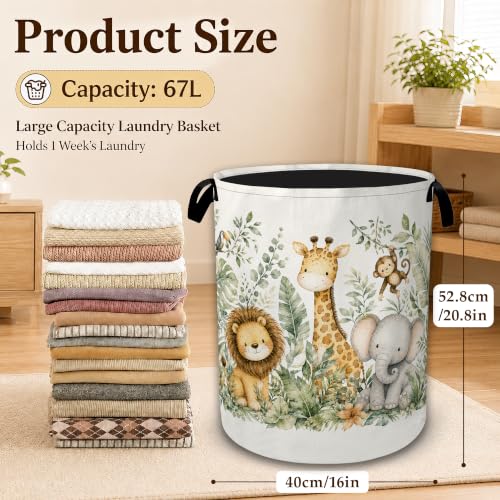 Safari Cute Animal Large Clothes Hamper, Portable Collapsible Laundry Basket with Handles, Freestanding Storage Bin for Bedroom Bathroom Dorm Laundry Room - color: Safari Cute Animal