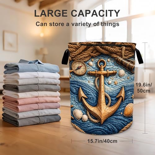 Nautical Laundry Basket Waterproof Laundry Hamper Foldable Laundry Bag with Handles for Bedroom, Bathroom, Office, Clothes Storage - color: Nautical