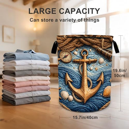 Nautical Laundry Basket Waterproof Laundry Hamper Foldable Laundry Bag with Handles for Bedroom, Bathroom, Office, Clothes Storage - color: Nautical