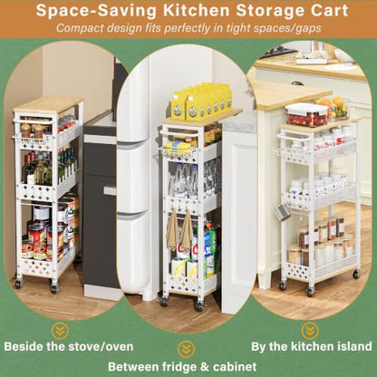 OKZEST Slim Laundry Room Organization Cart with Detergent Dispenser Holder - color: White, size: 4-Tier (with Detergent Dispenser Holder)