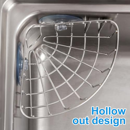 Cabilock Stainless Steel Sponge Holder for Kitchen Sink Suction Cup Corner Sink Caddy Kitchen Organizer for Sponge Scrubber Dishcloth 6.29 X 4.72 X 3.54 in