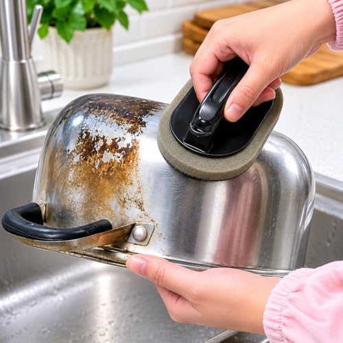 Magic Diamond Sponge Scrubber, Handle Cleaning Sponge, Black - color: Black