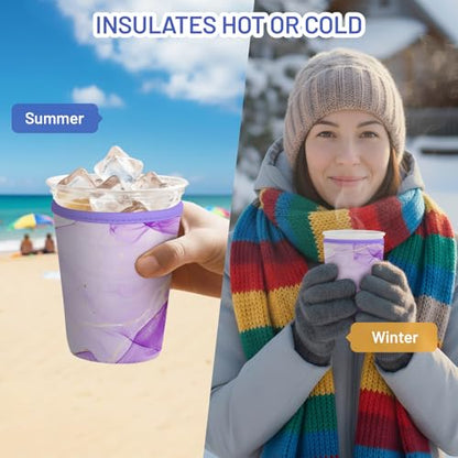 Iced Coffee Sleeve Reusable Neoprene Cup Sleeves, Purple Marble - color: Purple Marble