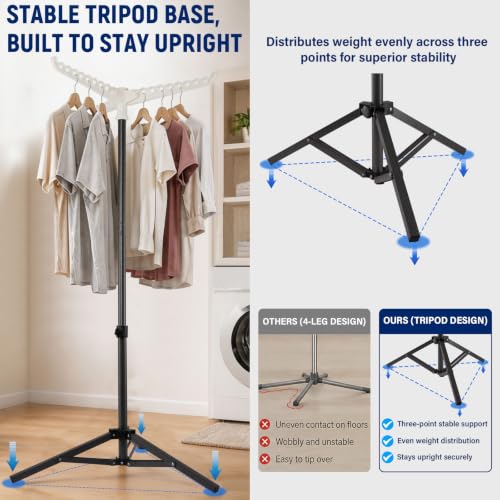 Clothes Drying Rack, Drying Rack 33-68 inches Stable and Heavy-Duty Tripod Base Thickened Stainless Steel Saving Space 27 Pieces of Clothing - color: Black