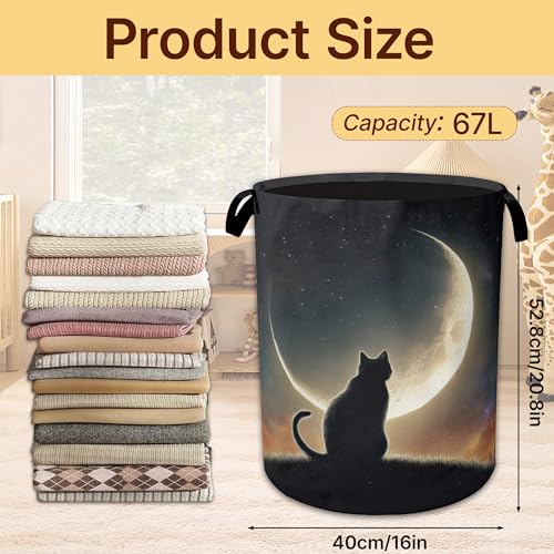 Laundry Hamper Foldable with Handles,Cat Moon Oxford Cloth Laundry Basket,Night Sky Storage Organizer for Bathroom Bedroom Dorm 16"x20.8" - color: Cat Moon,Night Sky