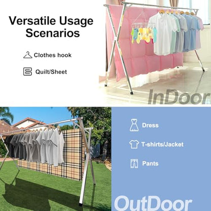 2026 Premium Stainless Steel Clothes Drying Racks, Foldable and Adjustable Laundry Drying Rack Clothing for Indoor Outdoor （79" D x 28.4" W x 50.4" H） - size: 79in
