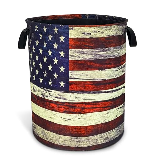 Retro American Flag Laundry Basket Foldable Waterproof Hamper 18.9x16.5 In - color: Retro american flag