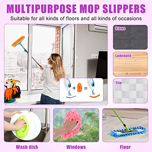 Xtinmee 30 Pairs (60 Pieces) Mop Slippers Shoes for Cleaning Floor, Microfiber Shoes Cover Mop Socks Duster Slippers Cover for Foot Dust Hair Cleaners Women, 6 Color