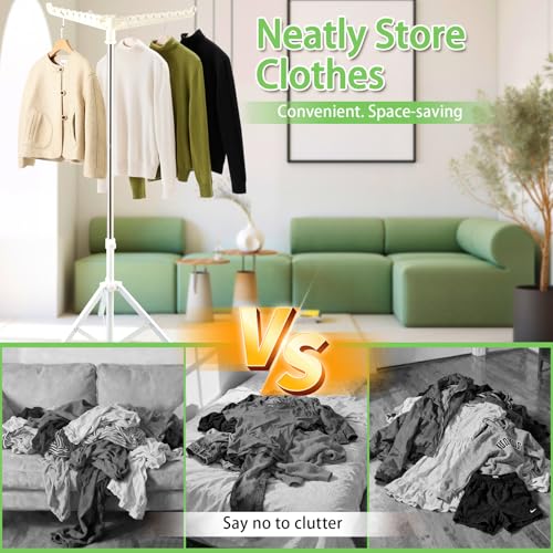 Clothes Drying Rack, Drying Rack 33-68 inches Stable and Heavy-Duty Tripod Base Thickened Stainless Steel Saving Space 27 Pieces of Clothing - color: White