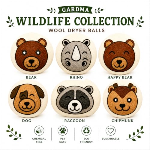 Wool Dryer Balls XL 6-Pack – Organic Wool Dryer Balls for Laundry Reusable, Natural Fabric Softener, Reduces Drying Time, Static, Wrinkles & Clumping - color: Animals