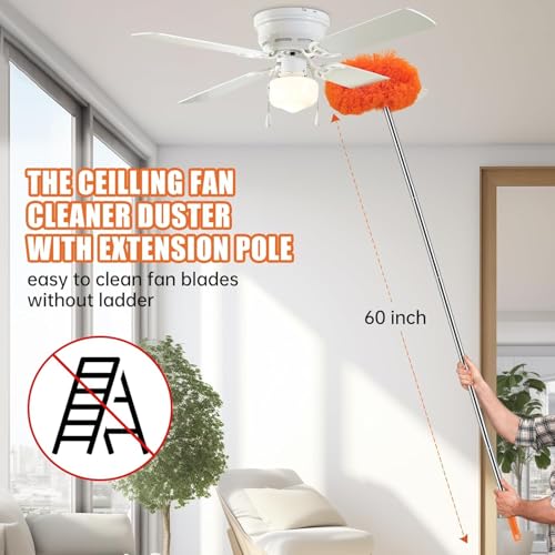 CALBEAU Ceiling Fan Cleaner Duster Kit with 60" Extension Pole, 14 PCS - color: Orange