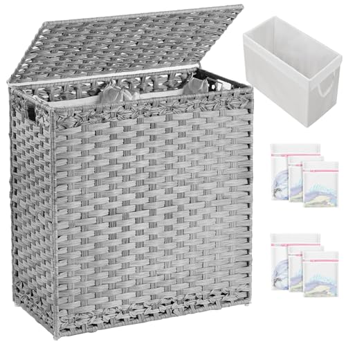 SETVSON Laundry Hamper with Lid Wicker Laundry Basket, 112L, Gray - color: Grey, size: 29.6 Gal