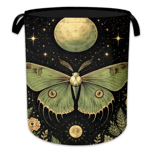 Boho Moon Moth Laundry Basket, Foldable Oxford Cloth Floral Crescent Laundry Hamper with Handles, Tote Bag Clothes Storage Bucket for Laundry Room/Bathroom/Bedroom/Dormitories 20.8"x16" - color: Boho Moon Moth