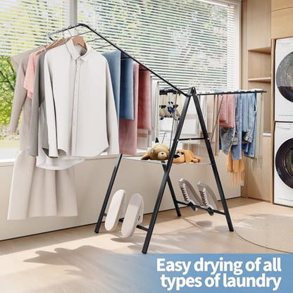 APEXCHASER 6 Height Adjustable Clothes Drying Rack with Shoe Slots, Black - color: Black