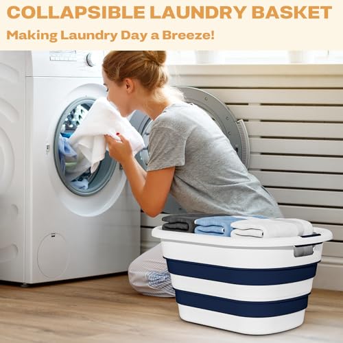 43L(11.5Gallon) Collapsible Laundry Baskets plastic (Blue, 2 Packs) - color: Blue