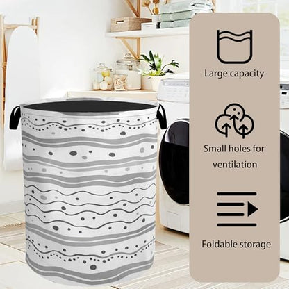 Grey Lines Laundry Basket - Heavy Duty 60L Dirty Clothes Organizer, Water Resistant Foldable Hamper for Men Women - color: Modern Gray Lines