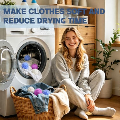 12 Pcs Reusable Laundry Dryer Balls, Plastic Dryer Balls Fabric Softener, Reduce Drying Time and Save on Energy, Soft Fluffy Clothes, Fewer Wrinkles, Less Static Cling