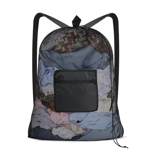 OTraki Mesh Laundry Bags 36 x 28 Inch Extra Large Travel Laundry Bag Backpack Heavy Duty Drawstring Dirty Clothes Laundry Mesh Wash Bag with Shoulder Straps Don't Drying, Melting 140-176℉ Black - size: 28 x 36 Inch