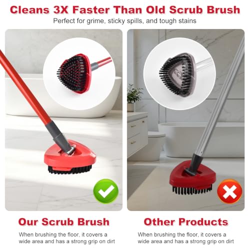 2 Pack Upgrade Scrubber Mop Head and Spin Mop Base for Ocedar,Scrub Brush Compatible with O-Cedar Rinseclean 2 Tank System,Hard Bristle Scrubber Mop with Base for Floor Deck Wall Bathroom and Kitchen - color: Red 2