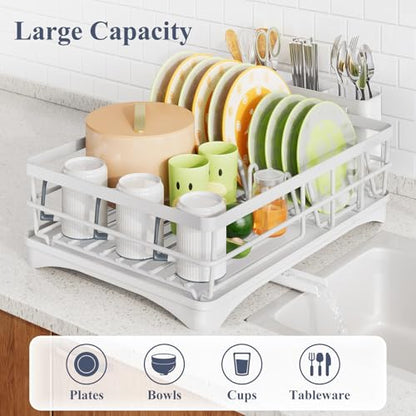 SAYZH Dish Drying Rack for Kitchen Counter with Utensil Holder, White - color: White