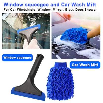 Window Tint Tool Small 6" Silicone Handy Cleaning Squeegee and Car Wash Mitt Chenille Microfiber Super Absorbent for Car Windshield, Window, Mirror, Glass Door,Shower(Blue) - size: Blue