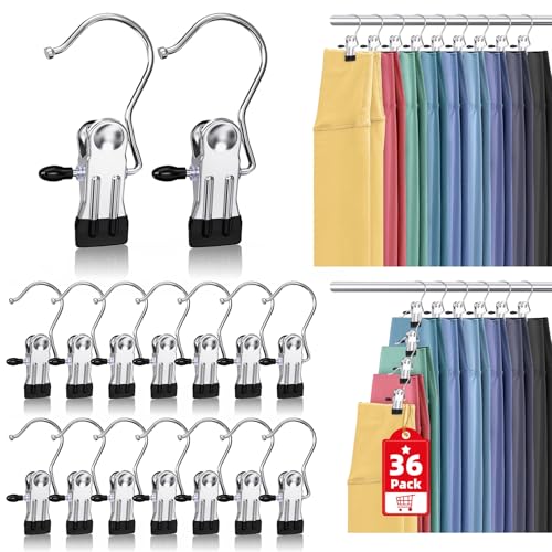 36 Pack Boot Hangers Clips for Closet, Heavy Duty Pants Hangers with Clips - color: Silver