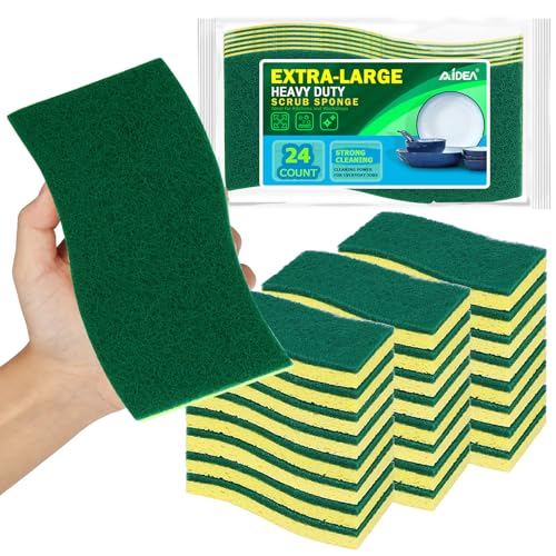 AIDEA XL Scrub Sponges Kitchen 24Count, Heavy Duty Sponges for Dishes - color: Green-extra Large