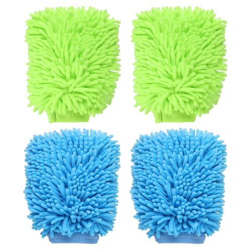 HARFINGTON 4pcs Chenille Microfiber Car Wash Mitts 9" x 5.5" Scratch Free Wash Gloves Absorbent Double Sided Plush Cleaning Drying Mitts for Car Washing Home Clean Blue Lime Green - color: Lime Green