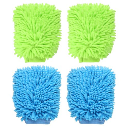 HARFINGTON 4pcs Chenille Microfiber Car Wash Mitts 9" x 5.5" Scratch Free Wash Gloves Absorbent Double Sided Plush Cleaning Drying Mitts for Car Washing Home Clean Blue Lime Green - color: Lime Green