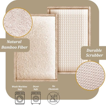 Bamboo Dish Sponge Natural Kitchen Scrub Sponges-Beige,12 Pack - color: 12 Pack