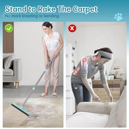 Carpet Rake 60" Long Handle, Pet Hair Remover, Carpet Broom, 3Pcs - color: Blue, size: PRO Combo 3