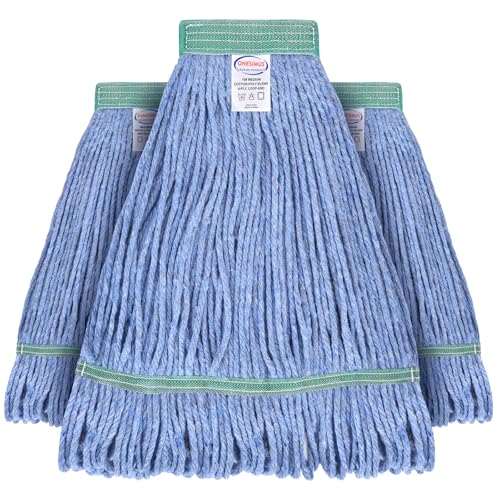 Onesimus 20 oz Mop Head Replacement, Industrial Mops for Floor Cleaning Heavy Duty 4-Ply Cotton Blend Looped End Wet Mop Refills 1.25 in Universal Headband Fit Most Handles, 3 Pack Large Blue - size: 3 Count (20 Ounce)