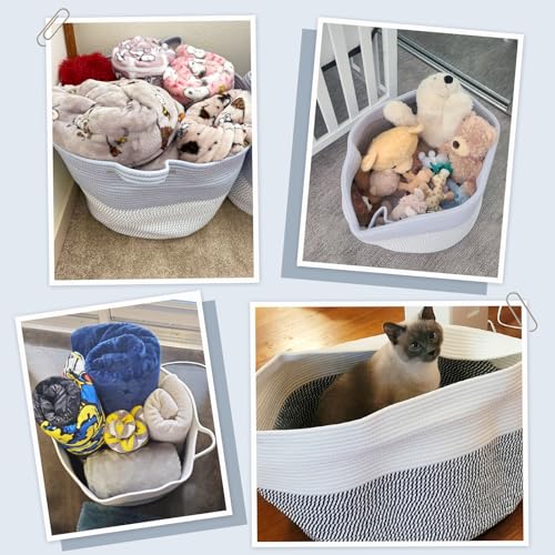 INDRESSME XXXLarge Woven Rope Blanket Basket Living Room Blue, 90L - color: Blue & White, size: 21.7"D x 13.8"H