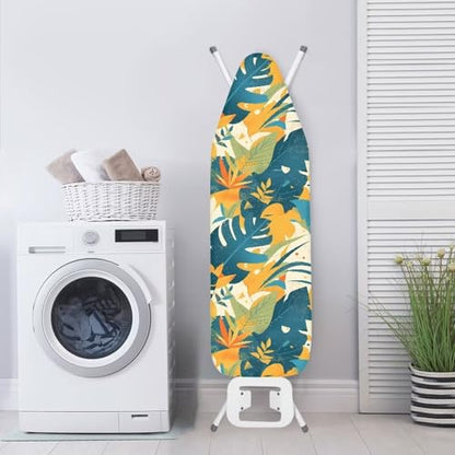 Cartoon Monstera Leaves Ironing Board Cover, Green Yellow Tropical Leaf Elastic Iron Board Cover with Standard Size, White Dust Cover Machine Washable - color: Cartoon Tropical Monstera Leaves