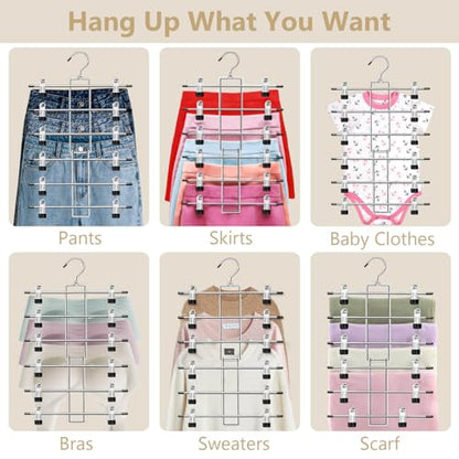Pants Hangers with Clips,Space Saving Hanging Closet Organizer-6 Tiers Skirt Hangers with 360° Swivel Hook,Closet Organizer-Clothes Hangers- College Dorm Essentials Apartment Essentials- 4 Pack - size: 4 pack