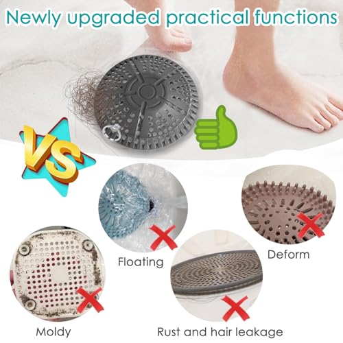 Shower Drain Hair Catcher, 2 Pack 5.5in Shower Hair Catcher Large Premium Silicone Drain Protector Strainer, Shower Drain Cover for Shower Room, Floor Drain, Bathroom Sink, Dark Grey - size: 2 Pack - 5.5 inch
