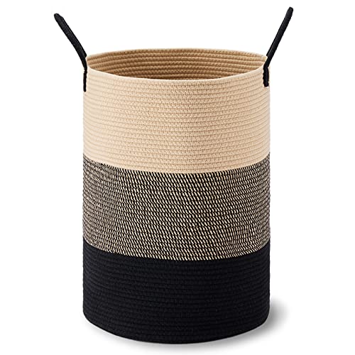 VIPOSCO 58L Tall Woven Laundry Basket Hamper, Brown Black - color: Brown & Black, size: 58L