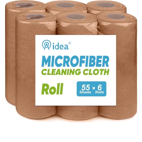 AIDEA Microfiber Cleaning Cloth-330 Sheets 6 Roll,Cleaning Rags 11×9" Brown - color: Brown, size: 55 Count (Pack of 6)