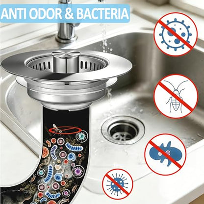 Upgraded 3-in-1 Pop-Up Kitchen Sink Drain Strainer Stopper - color: Silver, size: 1 Pack