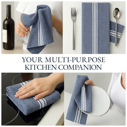 LANE LINEN Kitchen Towels 100% Cotton Absorbent Lint-Free 6 Pack - color: 01: Blue Chambray, size: 06 Pack
