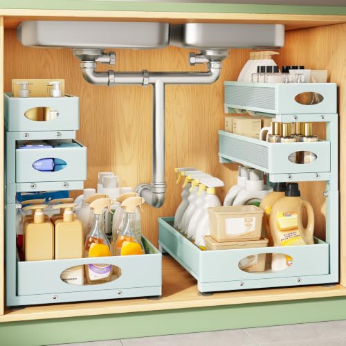 Kitstorack Under Sink Organizer 3-Tier Slide Out Drawer 2-Pack LightBlue - color: LightBlue, size: 2-Pack
