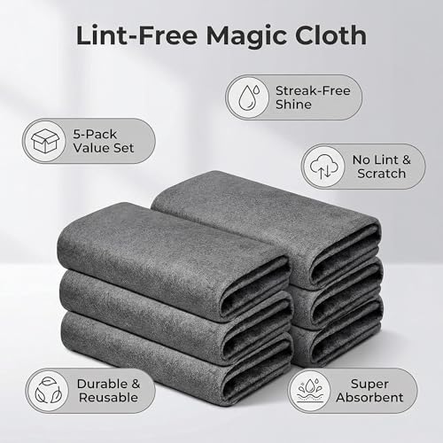 5 Pack Microfiber Cleaning Cloths (20x25cm) — Lightweight, Lint-Free & Streak-Free Towels for Delicate Surfaces, Electronics and Glass - size: 20*25CM