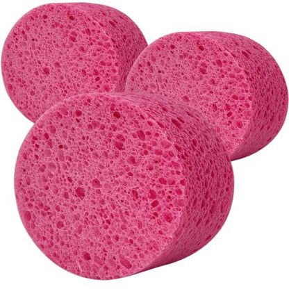 3-Pack Large Sponge, Kitchen Sponges, Handy Sponges, Cellulose Sponges, Dish Washing Sponge, Natural Sponge, Car Washing Sponge, Eco Friendly Sponge (Round, 4" X 4" X 2"), Pink - color: B-pink