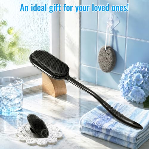 Silicone Back Scrubber for Shower, Bath Brush with Long Handle - color: Black