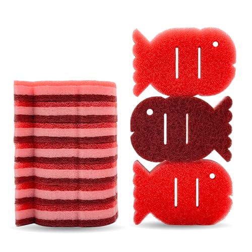 10 Pack Multipurpose Dual Sided Triple Layer Dish Sponges Kitchen (Fish) - style: Fish - 10ct
