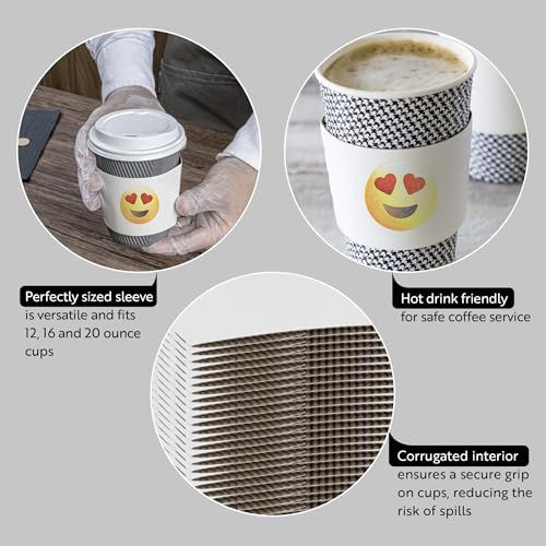 Restaurantware Coffee Cup Sleeves 50 Pack Fits 12, 16, 20 oz Coffee Cups Disposable Hot Drink Sleeves Secure Grip Heat-Resistant Jacket for Tea, and Beverages White - color: White, size: Heart Eyes