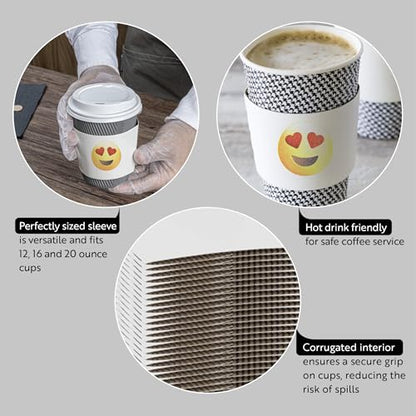 Restaurantware Coffee Cup Sleeves 50 Pack Fits 12, 16, 20 oz Coffee Cups Disposable Hot Drink Sleeves Secure Grip Heat-Resistant Jacket for Tea, and Beverages White - color: White, size: Heart Eyes