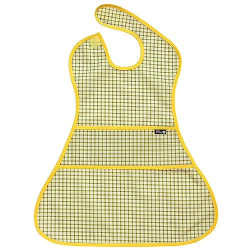 Plie Full Coverage Waterproof Feeding Bib for Toddlers – Extra Long Apron Bib for Mealtime, Self-Feeding, High Chairn - color: Green Check