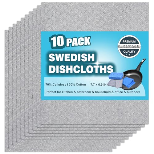 Swedish Dishcloths 10 Pack for Kitchen Washing Dishes - color: Grey