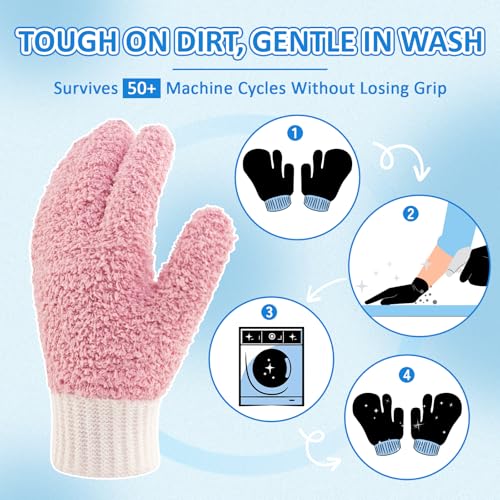 MIG4U Microfiber Dusting Gloves House Cleaning Glove for Blinds, Windows, Shutters, Furniture, and Car, Reusable Lint-Free Pink 2 Pairs S/M - color: Pink Mitten + Gloves